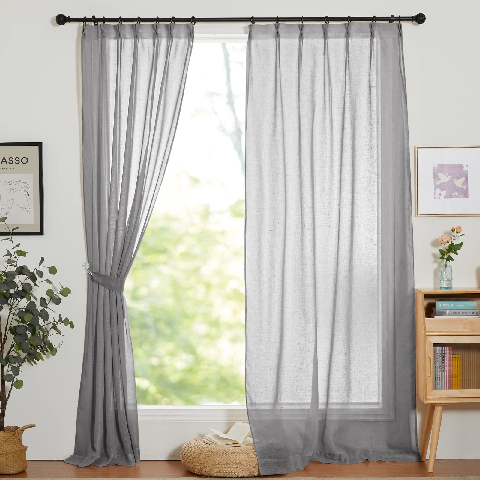 Amazon｜NICETOWN レースカーテン 麻風 タイプ-3 プライバシーカット